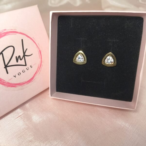 Gold trillion cut crystal stud earrings in RNK Vogue gift box