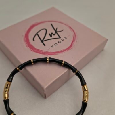 Black bamboo style kada bracelet with gold links - RNK Vogue