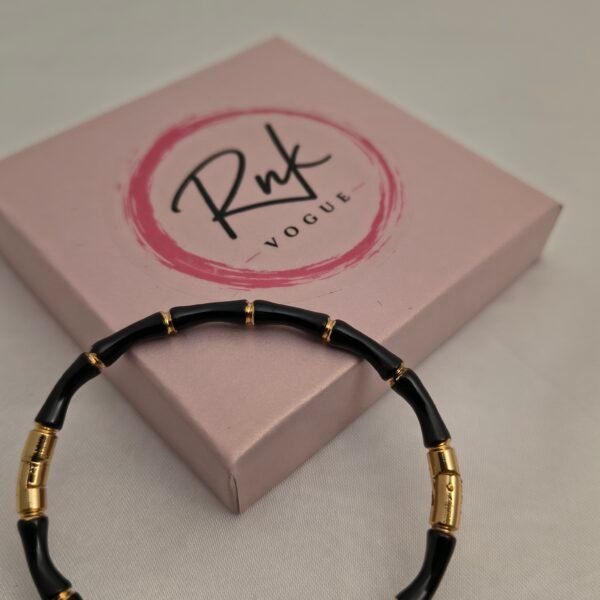 Black bamboo style kada bracelet with gold links - RNK Vogue