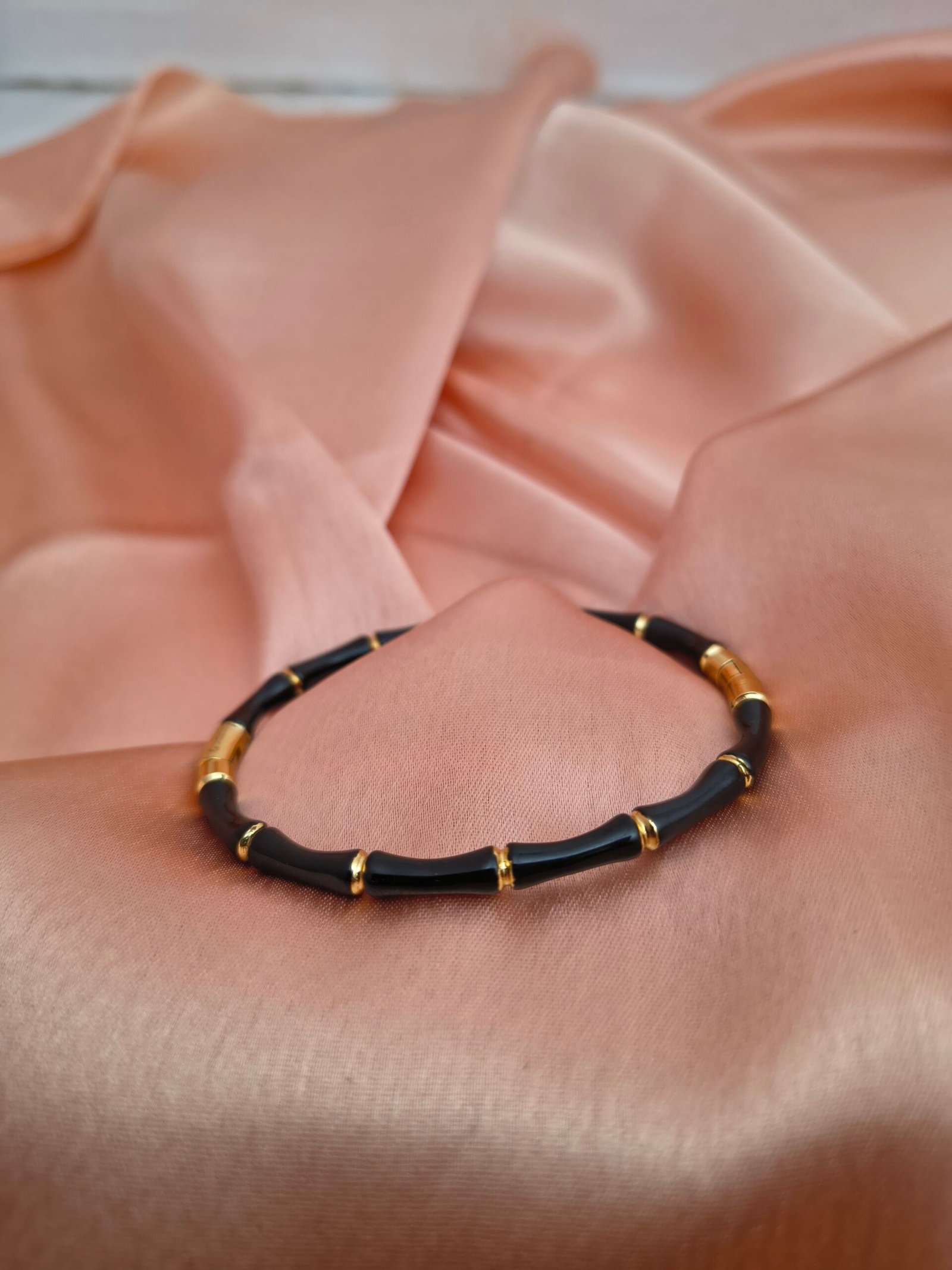 Black Bamboo Gold-Link Kada Bracelet - Image 3