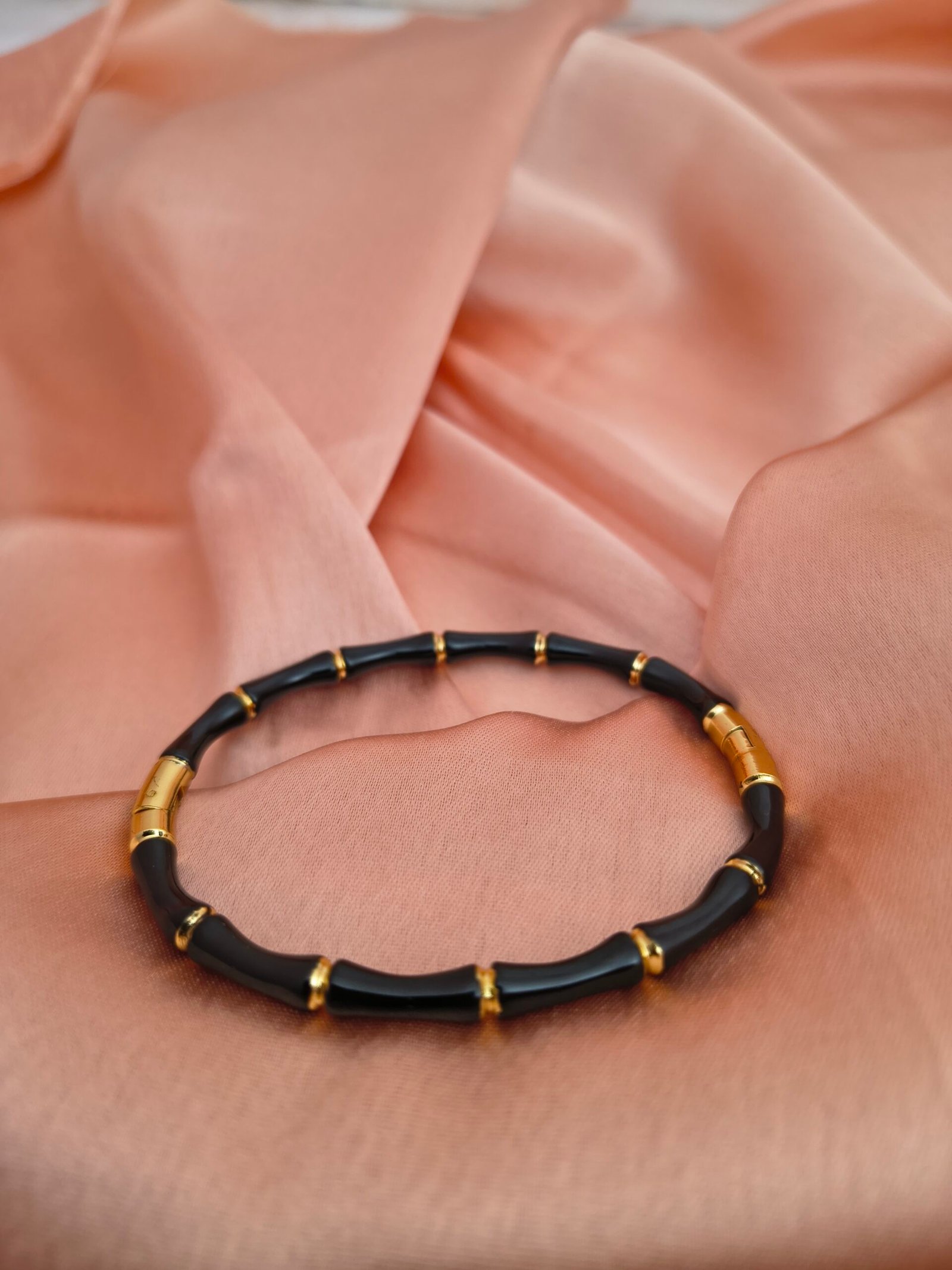 Black Bamboo Gold-Link Kada Bracelet - Image 4