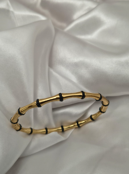 Gold Bamboo Black-Link Kada Bracelet - Image 2