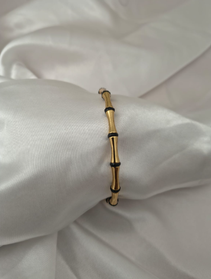 Gold Bamboo Black-Link Kada Bracelet - Image 3