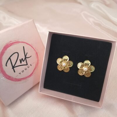 Gold-Tone Floral Pearl Stud Earrings