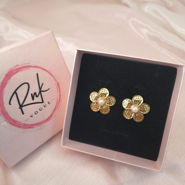 Gold-Tone Floral Pearl Stud Earrings
